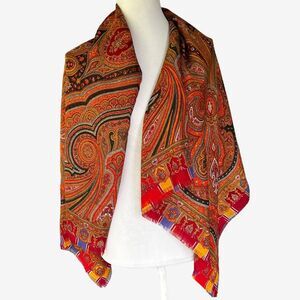 Daniel La Foret vintage orange paisley shawl scarf 52 x 52 inches square